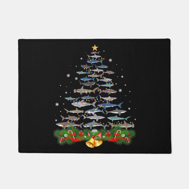 Shark Christmas Tree Shark Lovers Gifts Doormat (Front)