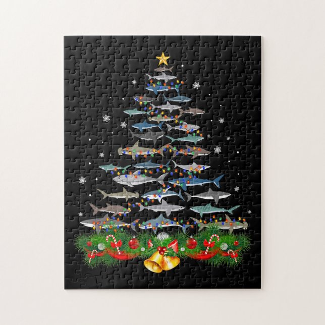 Shark Christmas Tree Shark Lovers Gifts Jigsaw Puzzle (Vertical)