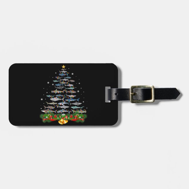Shark Christmas Tree Shark Lovers Gifts Luggage Tag (Front Horizontal)