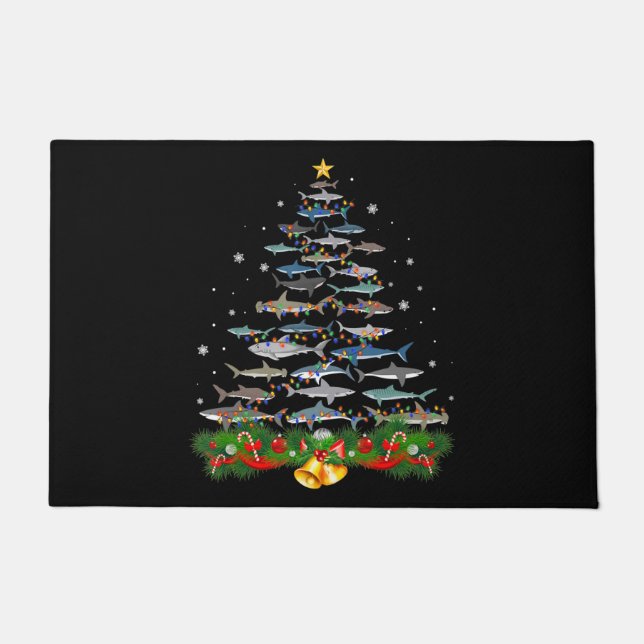 Shark Christmas Tree Shark Lovers Gifts Men Women Doormat (Front)