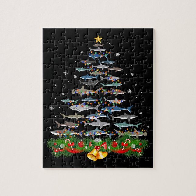 Shark Christmas Tree Shark Lovers Gifts Men Women Jigsaw Puzzle (Vertical)