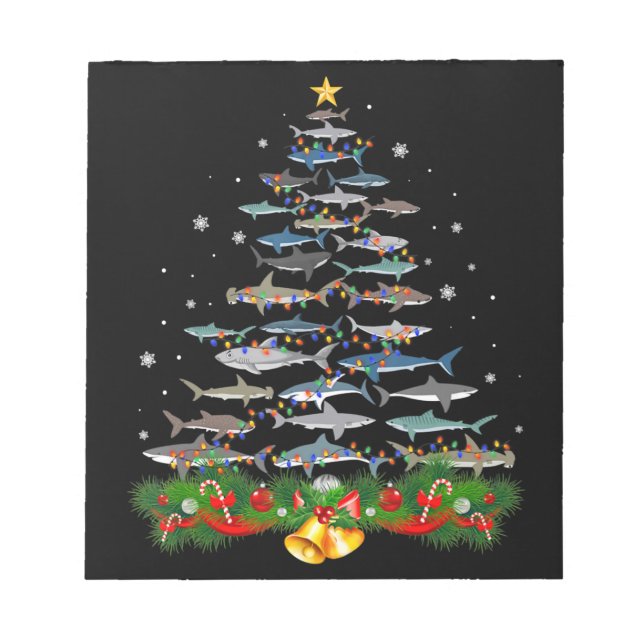 Shark Christmas Tree Shark Lovers Gifts Men Women Notepad (Front)