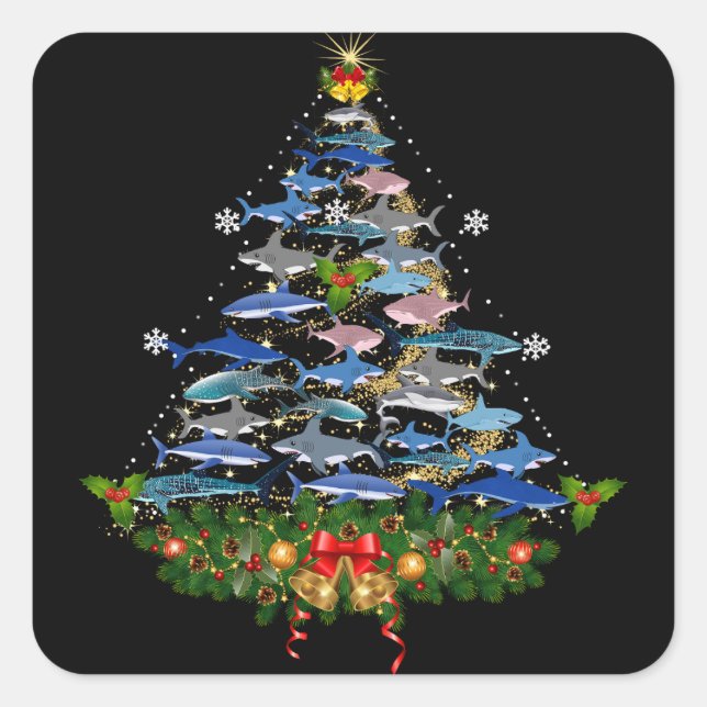 Shark Christmas Tree Shark Lovers Gifts Men Women Square Sticker (Front)