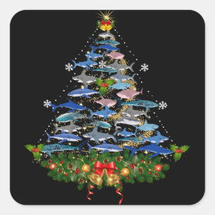 Shark Christmas Tree Shark Lovers Gifts Men Women Square Sticker