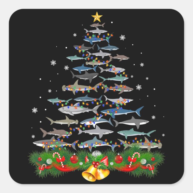 Shark Christmas Tree Shark Lovers Gifts Men Women Square Sticker (Front)