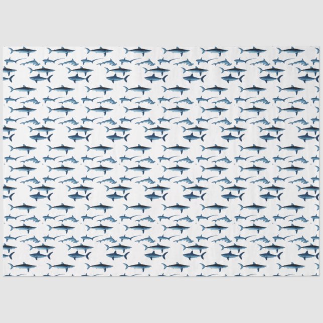Shark Coastal Theme Blue Decoupage Tissue Paper (Front)
