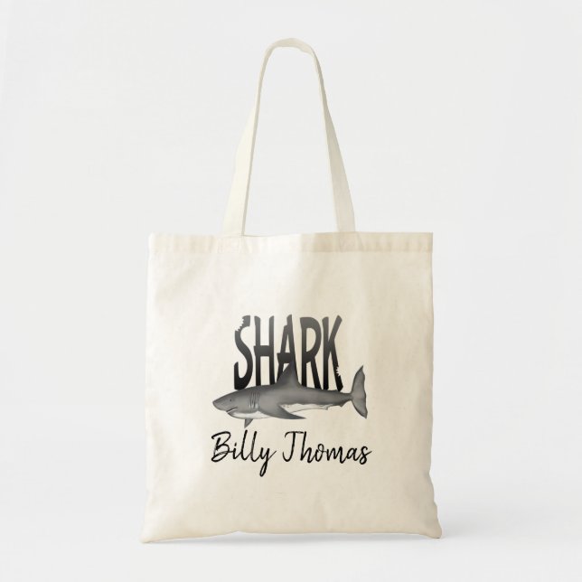 Shark Cool Personalised Tropical Water Beach Tote Bag (Front)