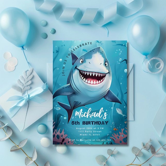 Shark Cute Ocean Boys Under the Sea Birthday Party Invitation (Creator Uploaded)
