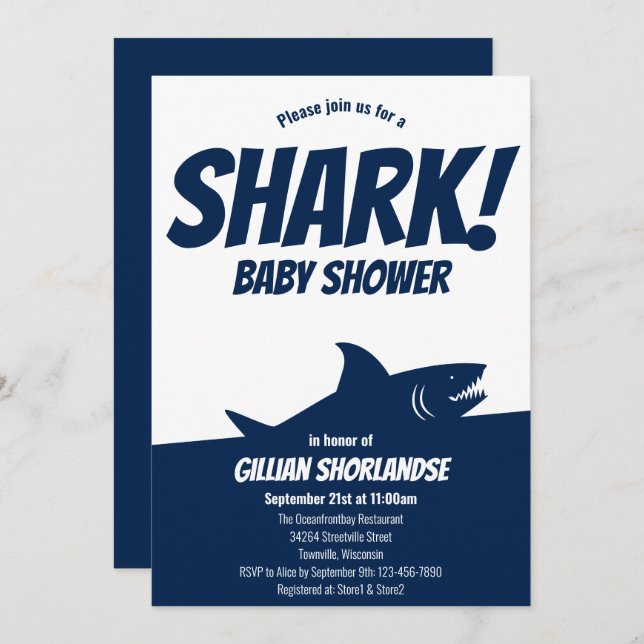 Shark Dark Blue Baby Shower Invitation (Front/Back)