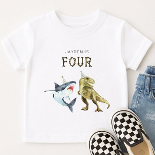 Shark & Dino 4th Birthday T-Shirt, T-rex & Shark T-Shirt