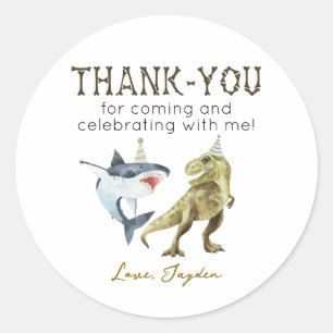 Shark & Dinosaur Birthday Thank You  Classic Round Sticker