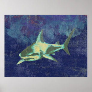 Shark Distressed Blue Poster