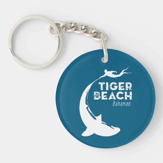 Shark Diving at Tiger Beach Key Ring (Front)