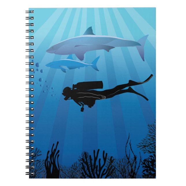 Shark Diving Scuba Diver Notebook (Front)