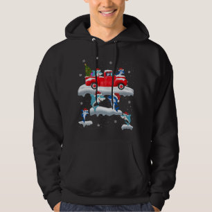 Shark Driving Christmas Tree Red Truck Shark Chris Hoodie