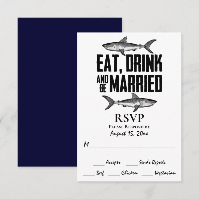 Shark Eat Drink and be Married Wedding RSVP Card (Front/Back)