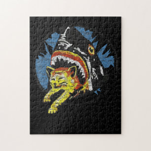Shark Eating A Cat Funny Shark Gifts Jigsaw Puzzle