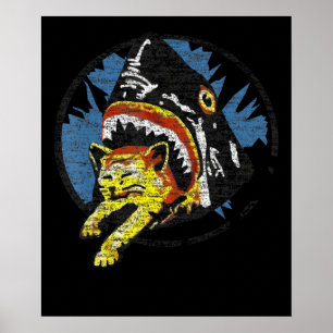 Shark Eating A Cat Funny Shark Gifts Poster