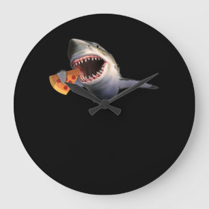 Shark Eating Pizza Shark Lovers Funny Gifts Large Clock