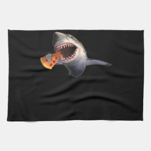Shark Eating Pizza Shark Lovers Funny Gifts Tea Towel