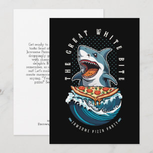 Shark Eating Pizza   The Great White Bite Jawsome  Invitation