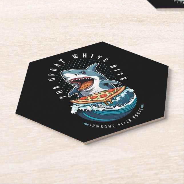 Shark Eating Pizza | The Great White Bite Jawsome  Paper Coaster (Angled)