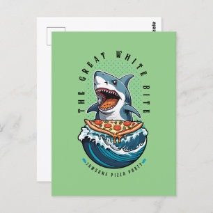 Shark Eating Pizza   The Great White Bite Jawsome  Postcard