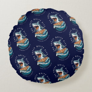 Shark Eating Pizza   The Great White Bite Jawsome  Round Cushion
