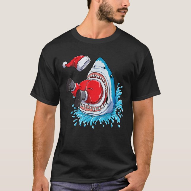 Shark Eating Santa Claus Christmas Boys Merry Shar T-Shirt (Front)