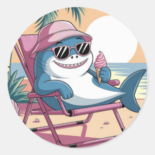 Shark eating summer ice-cream  square sticker