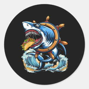 Shark Eating Taco Christmas Sea Animal Lover Kids  Classic Round Sticker