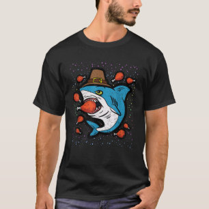 Shark Eating Turkey Leg Thanksgiving Day Funny Fal T-Shirt
