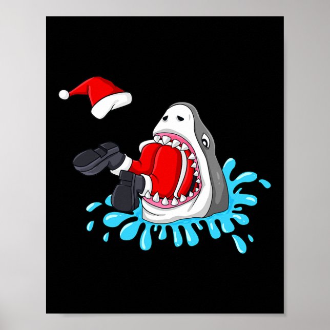 Shark Eats Santa Claus Christmas Boys Girls Kids X Poster (Front)