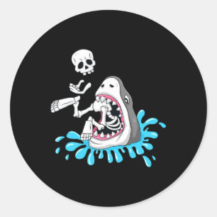 Shark Eats Skeleton Fun Halloween Boys Girls Kids  Classic Round Sticker