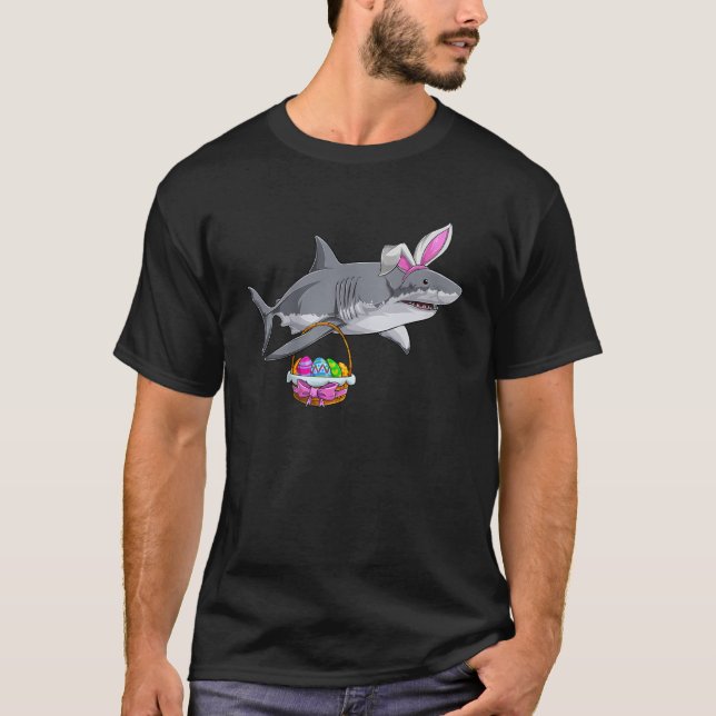 Shark Egg Hunt Happy Easter Day Basket Cute Bunny  T-Shirt (Front)