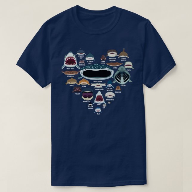 Shark Faces Whale Shark Fin  T-Shirt (Design Front)