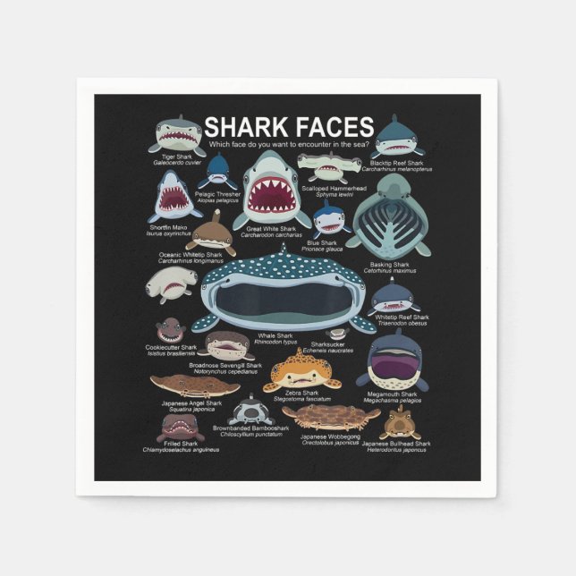 Shark Faces Which Face Do You Want To Encounter Napkin (Front)