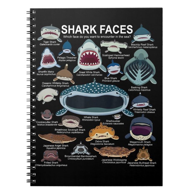 Shark Faces Which Face Do You Want To Encounter Notebook (Front)