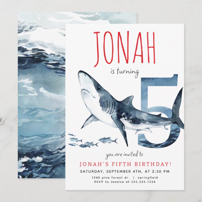 Shark Fifth Birthday Invitation (Front/Back)