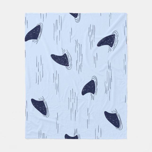 Shark Fin Ocean Pattern Fleece Blanket (Front)