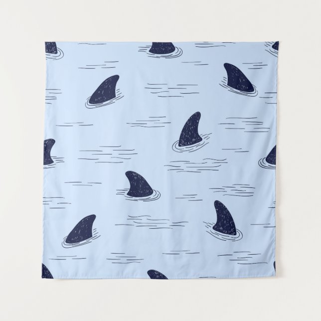 Shark Fin Ocean Pattern Tapestry (Front)