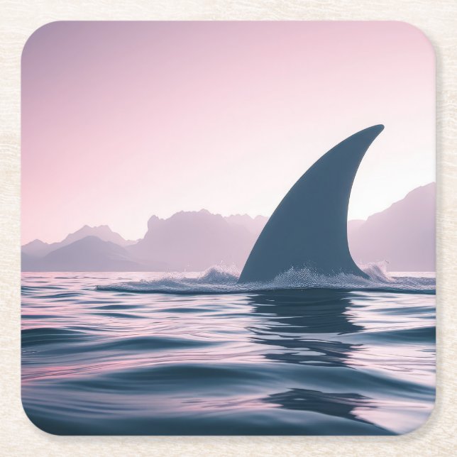 Shark Fin Power Square Paper Coaster (Front)