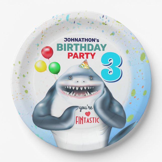 Shark Fintastic Kids Birthday Paper Plate (Front)