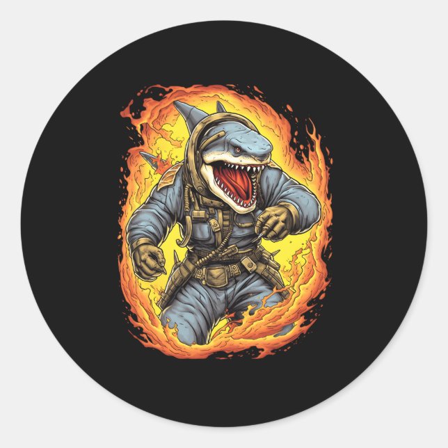 Shark Firefighter Fire Fire Fighting Shark Classic Round Sticker (Front)