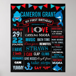Shark First Birthday chalkboard sign for a boy