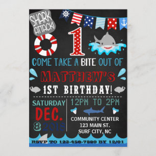 shark first birthday invitation