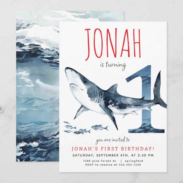 Shark First Birthday Invitation (Front/Back)