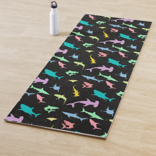 Shark fish colorful shadow on Dark galaxy Space Yoga Mat