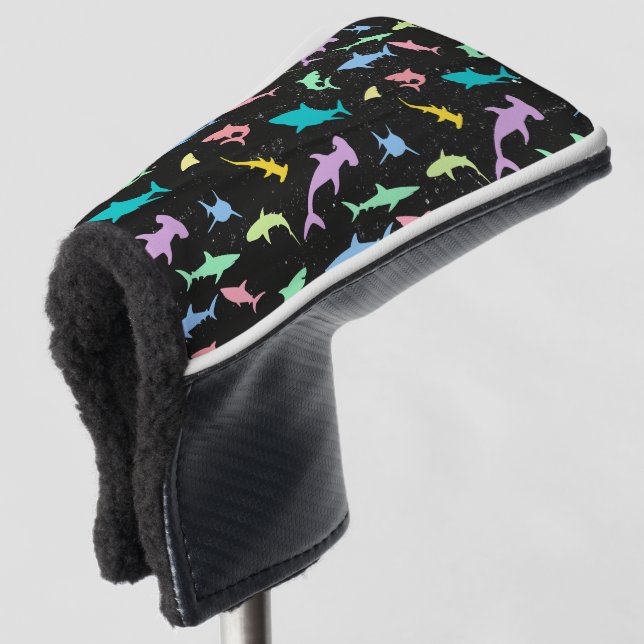 Shark fish colourful shadow on Dark galaxy Space Golf Head Cover (3/4 Front)