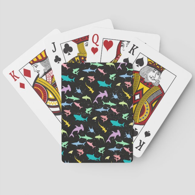 Shark fish colourful shadow on Dark galaxy Space Playing Cards (Back)
